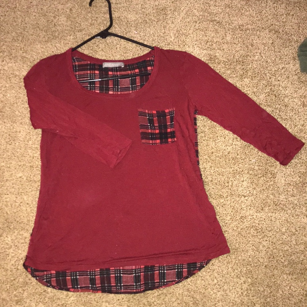 LoveAppella Red&Plaid Long Sleeve Shirt (S)